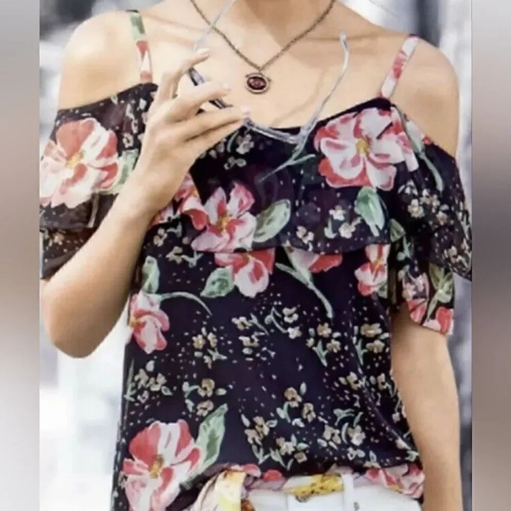 CAbi Blue & Pink Floral Tunic Top